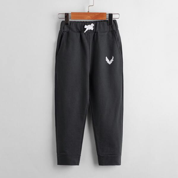 

Toddler Boys Graphic Print Knot Front Sweatpants, Dark grey