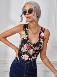 SHEIN Clasi 貝殼邊花卉背心上衣 - 彩色 - 查看 4