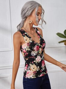 SHEIN Clasi 貝殼邊花卉背心上衣 - 彩色 - 查看 5