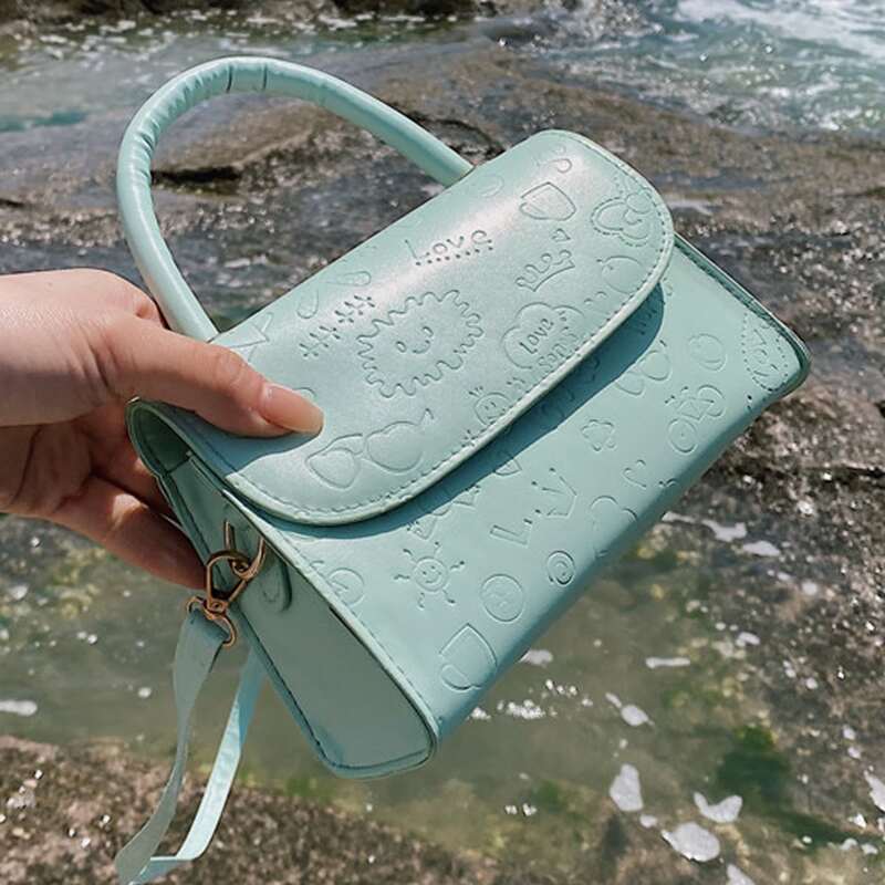 

Cartoon Embossed Satchel Bag, Green