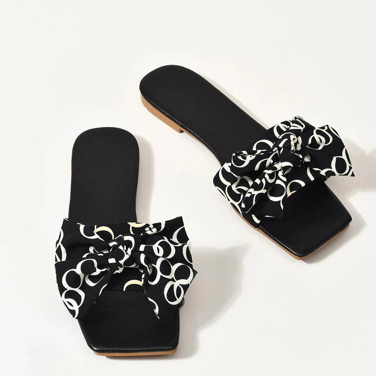 

Bow Decor Slide Sandals, Black