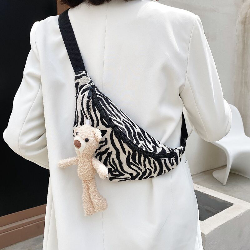 

Zebra Striped Bum Bag, Black and white
