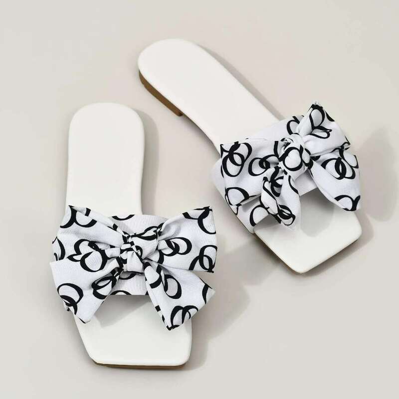 

Bow Decor Slide Sandals, White