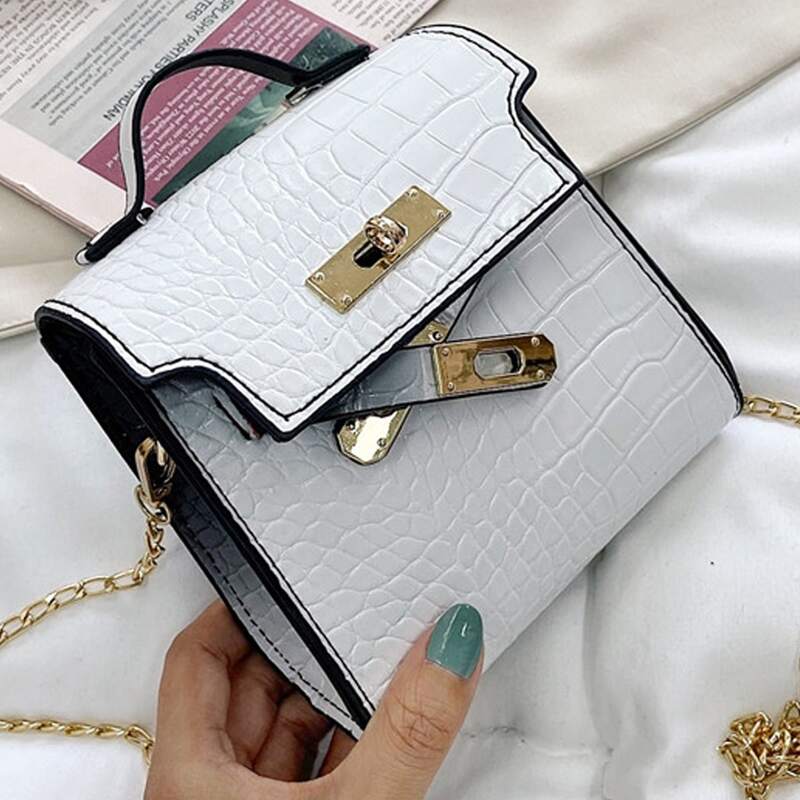 

Mini Croc Embossed Satchel Bag, White