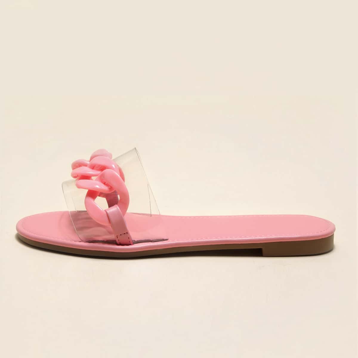 

Clear Chain Decor Slide Sandals, Pink