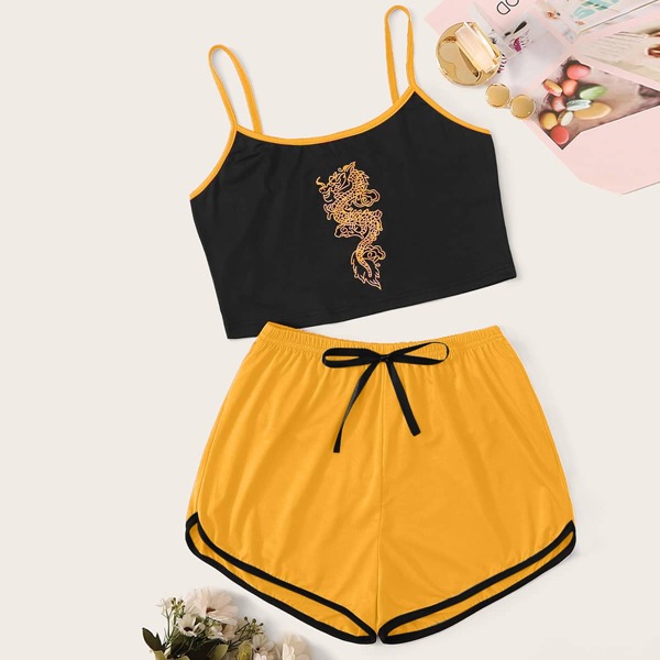 

Dragon Print Cami Pajama Set, Multicolor