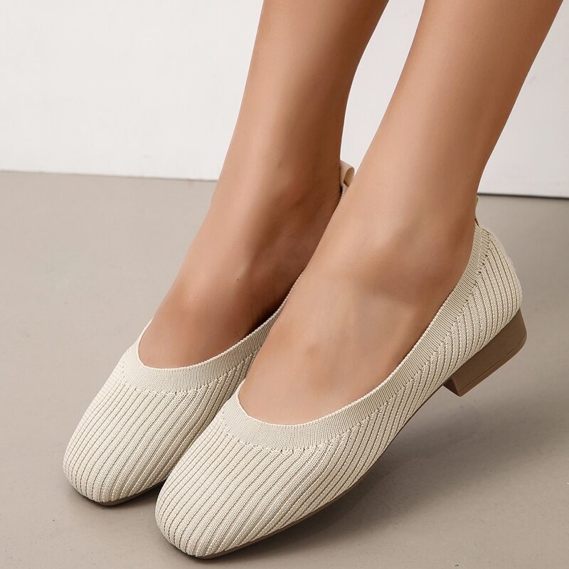 Minimalist Knit Flats, Beige