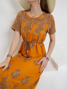 Mulvari Floral Print Belted Dress - Mustard Yellow - View 4