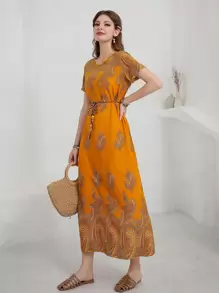 Mulvari Floral Print Belted Dress - Mustard Yellow - View 6