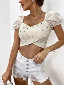 SHEIN Unity Áo nữ Hội Chữ thập Đồ họa Boho - Màu be - Xem 4
