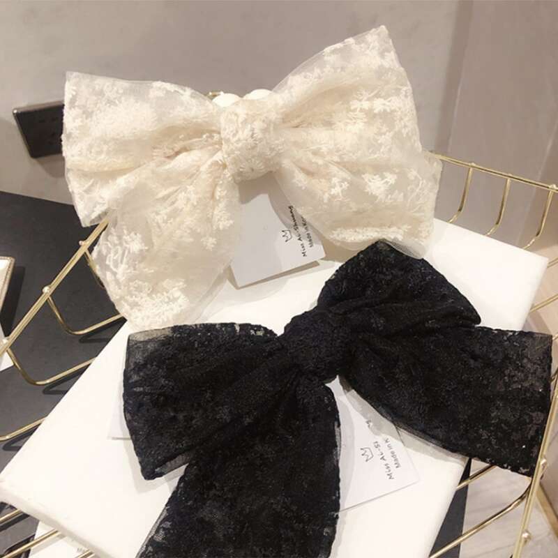 

2pcs Lace Bow Hair Clip, Multicolor