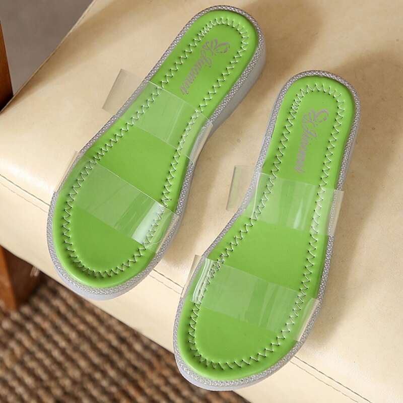 

Clear Band Slide Sandals, Green