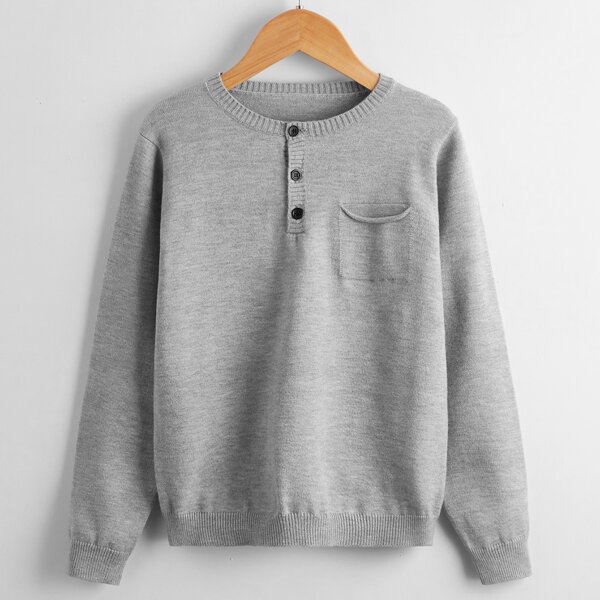 

Boys Patched Pocket Quarter Button Sweater, Grey