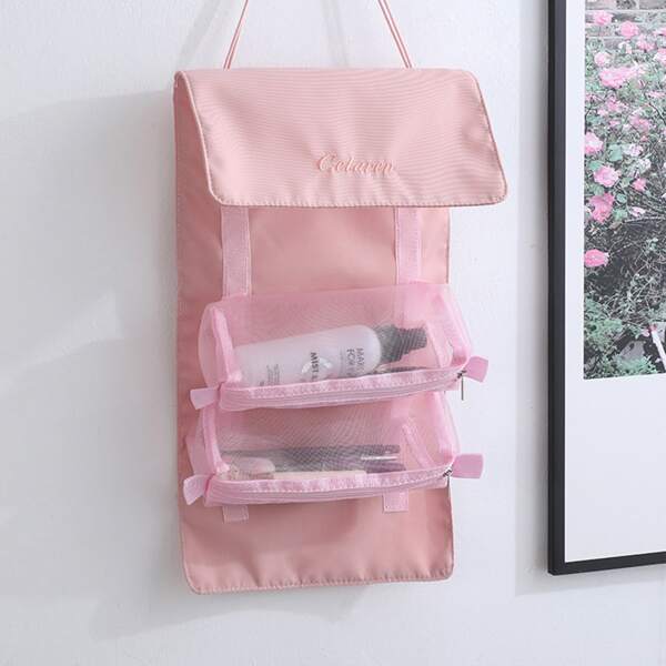 

Letter Embroidery Cosmetic Storage Bag, Pink