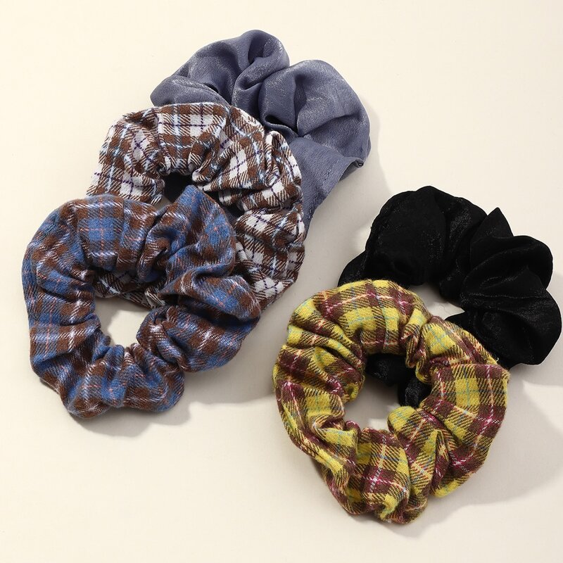 

5pcs Plaid Scrunchie, Multicolor