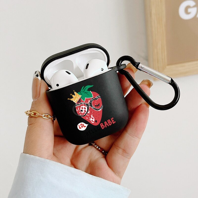 

Strawberry Print Airpods Case, Black