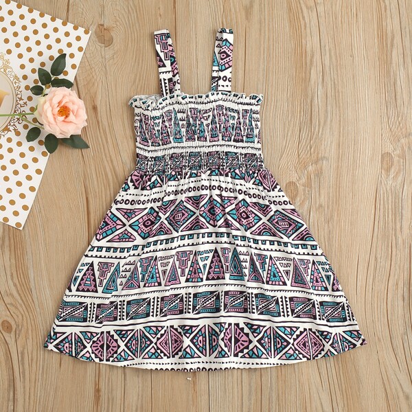 

Toddler Girls Geo Shirred Cami Dress, Multicolor