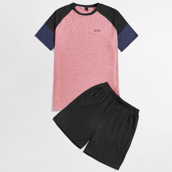 

Men Color Block Tee & Shorts Loungewear Set, Multicolor