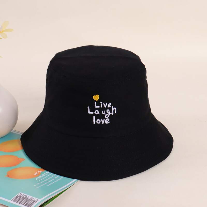 

Slogan Graphic Embroidery Bucket Hat, Black