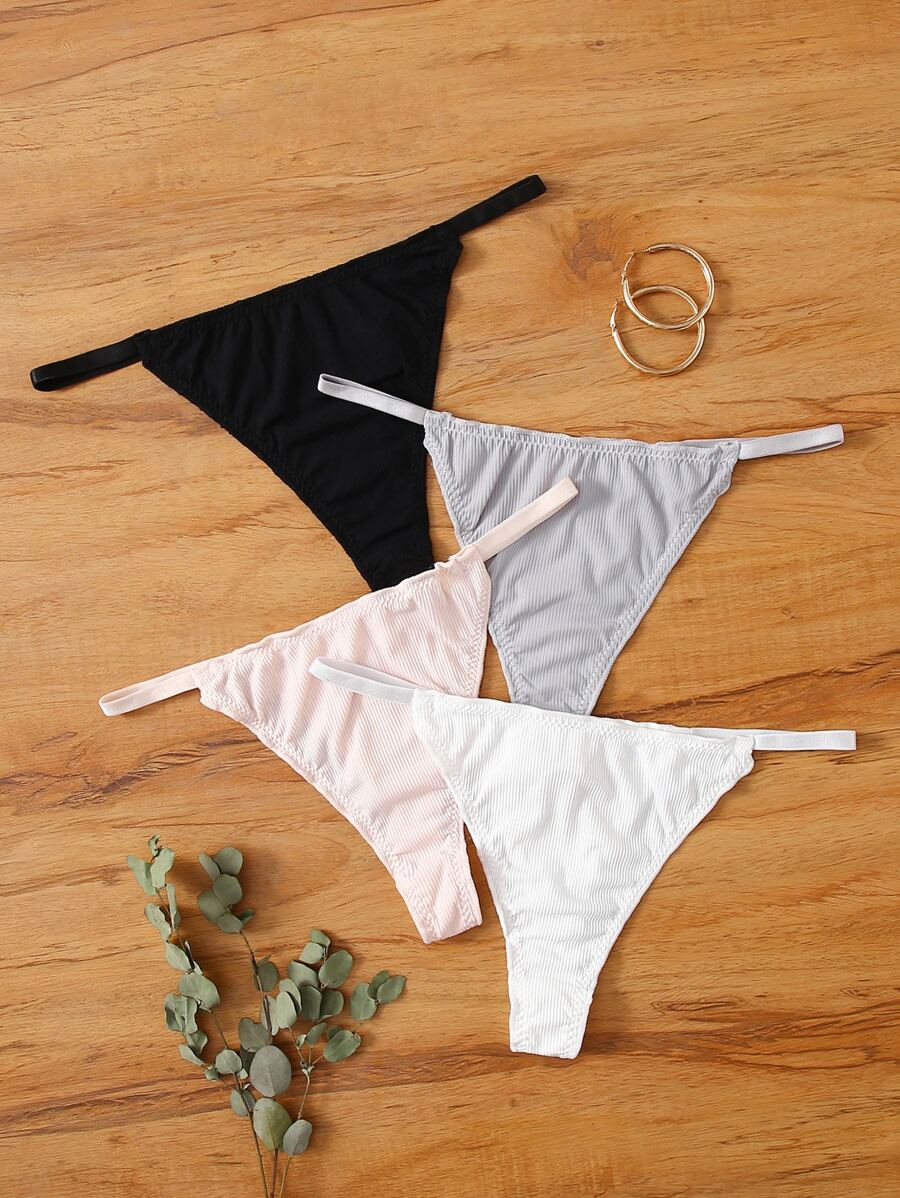 4件裝羅紋生菜飾邊內褲套裝 - 彩色 - 查看 1