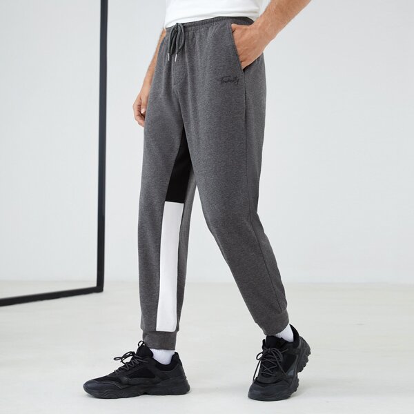 

Men Color Block Drawstring Waist Sweatpants, Grey