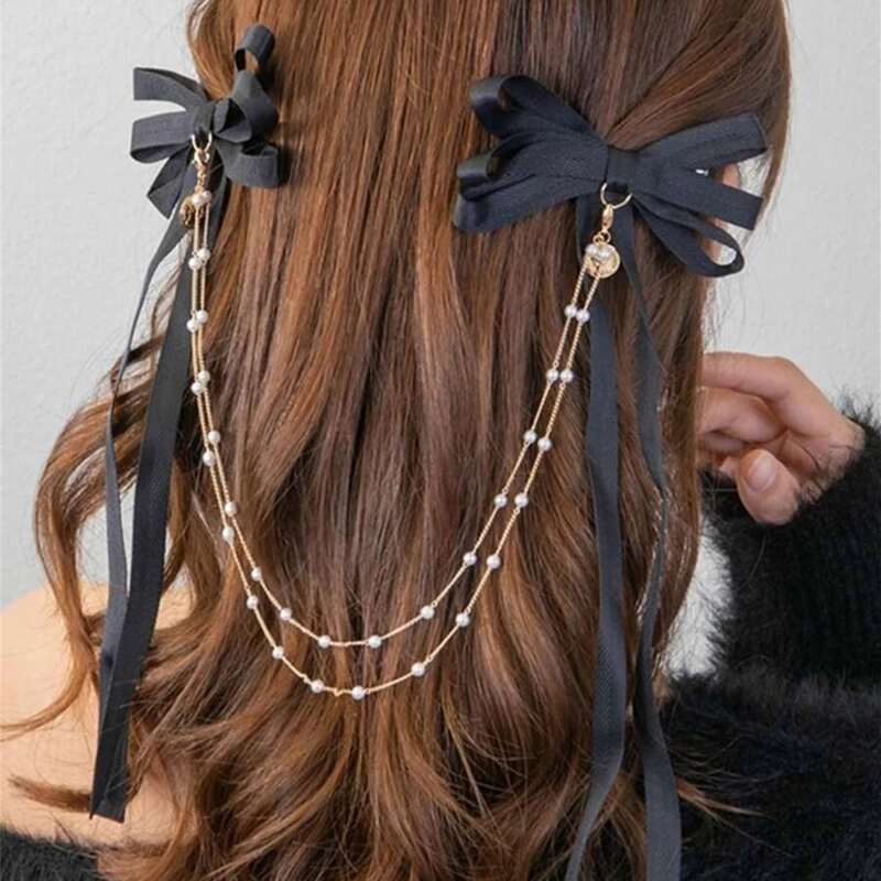 

Chain Linked Bow Hair Clip, Black
