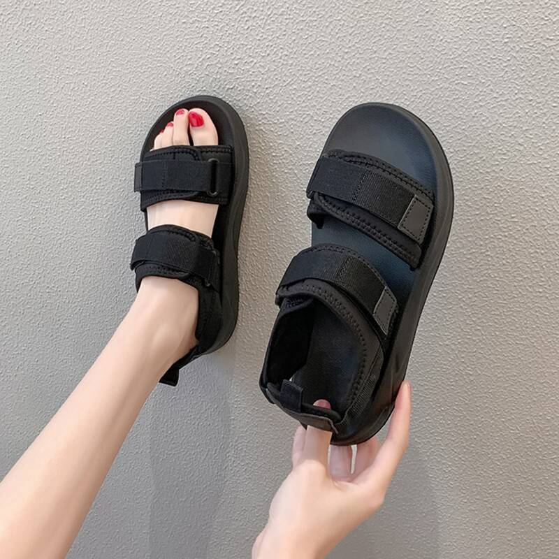 

Double Velcro Strap Sandals, Black