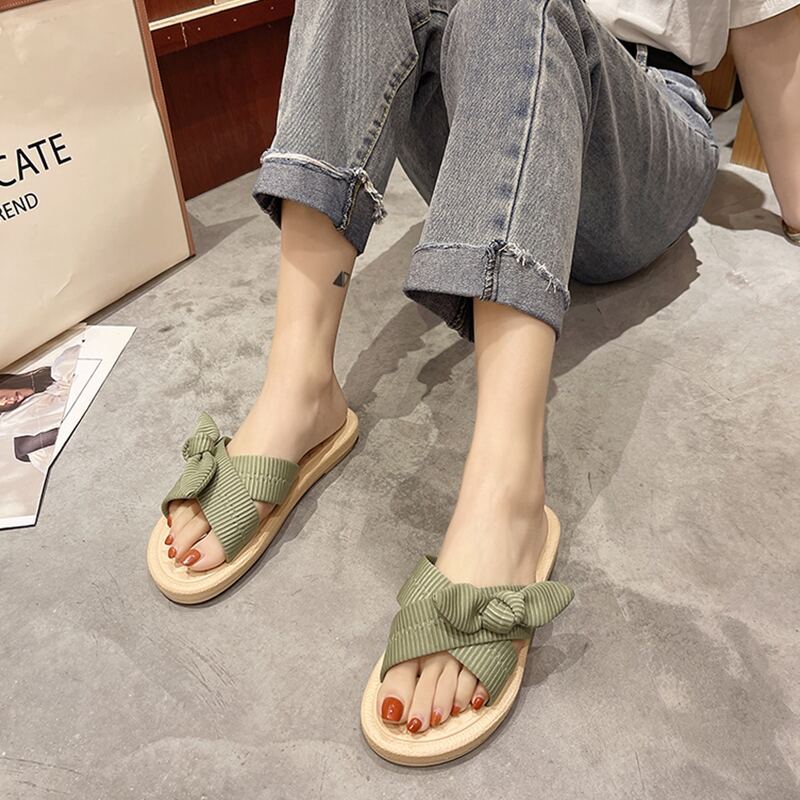 

Bow Decor Slide Sandals, Green
