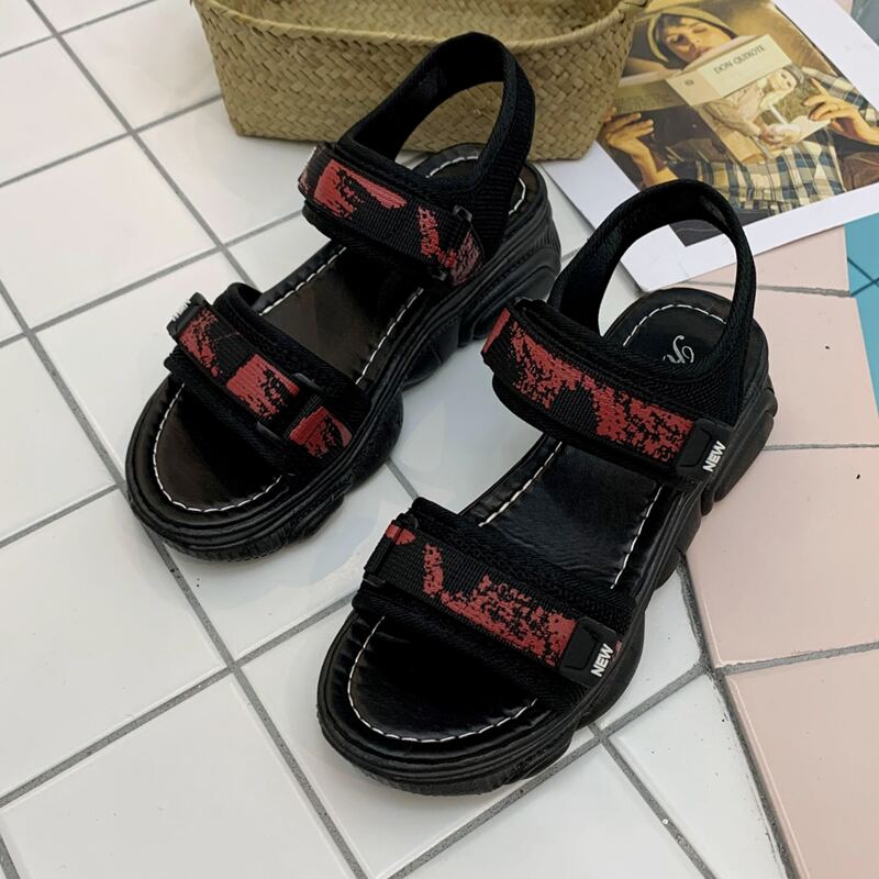 

Double Velcro Strap Open Toe Sandals, Red