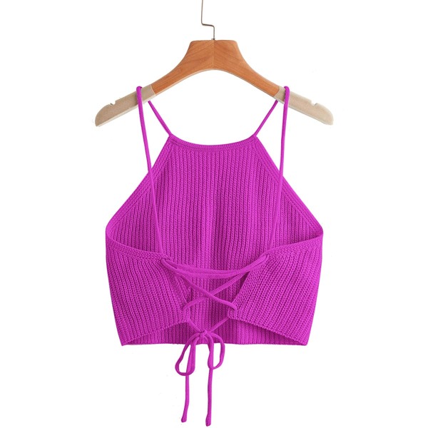

Lace Up Back Knit Top, Purple