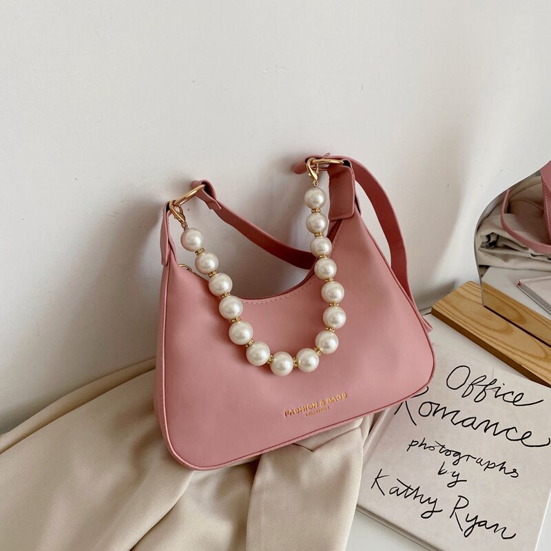 

Faux Pearl Satchel Bag, Pink
