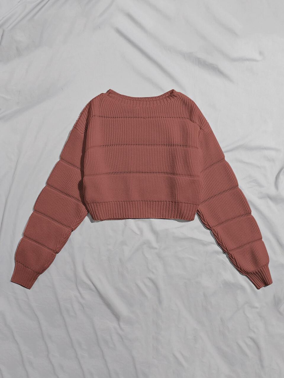 Ribbed Knit Solid Crop Sweater,Long Sleeve Tops Knit Pullover Fall Winter
