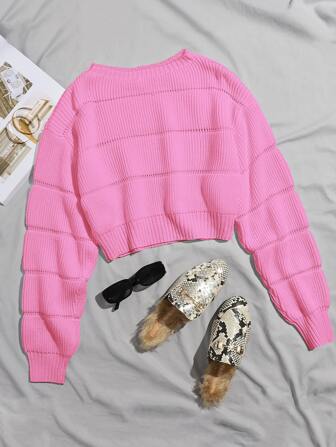 Ribbed Knit Solid Crop Jumper