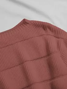 罗纹针织纯色短款毛衣，长袖上衣 - 紅木色 - 查看 3