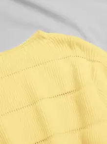 Franclia Ribbed Knit Solid Crop Sweater,Long Sleeve Tops Knit Pullover Fall Winter Outfit - Yellow - View 3