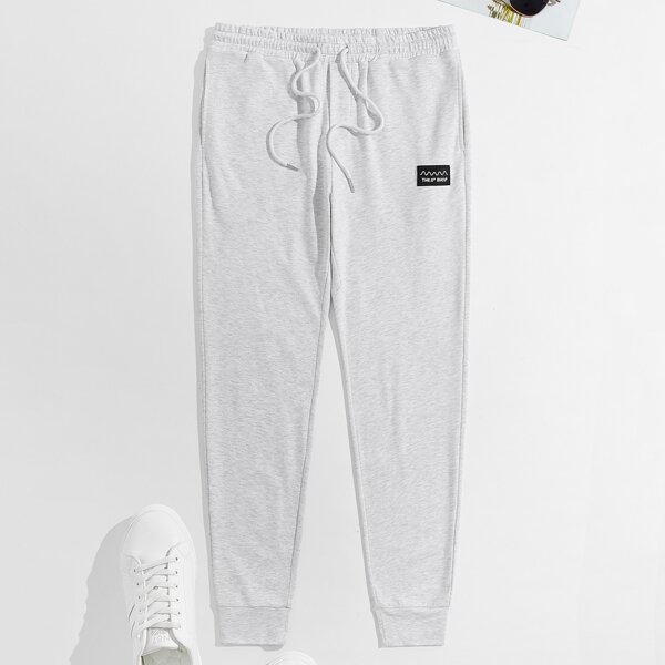 

Men Drawstring Waist Sweatpants, Grey