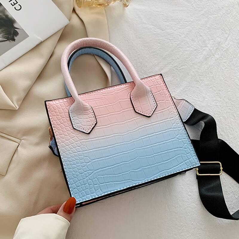 

Croc Embossed Satchel Bag, Multicolor