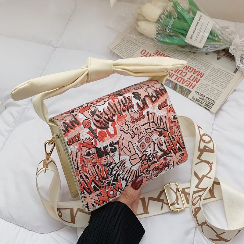 

Cartoon Graphic Satchel Bag, Red