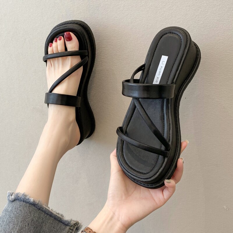

Solid Wedge Mules, Black