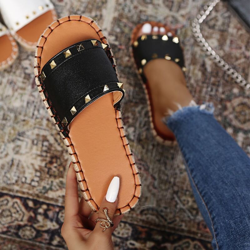 

Studded Decor Slide Sandals, Black