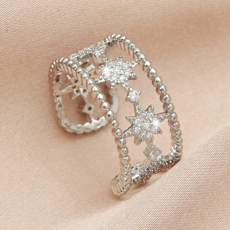 

Rhinestone Cuff Ring, Silver