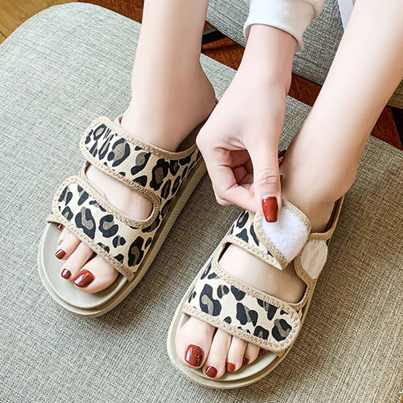 

Leopard Slide Sandals, Brown