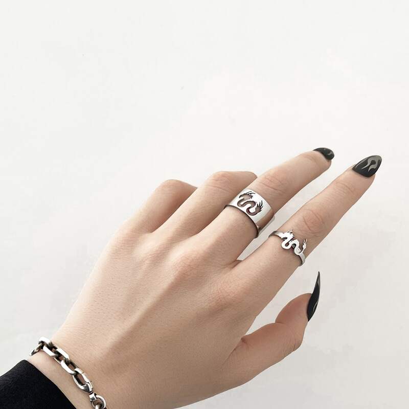 

2pcs Dragon Design Ring, Silver