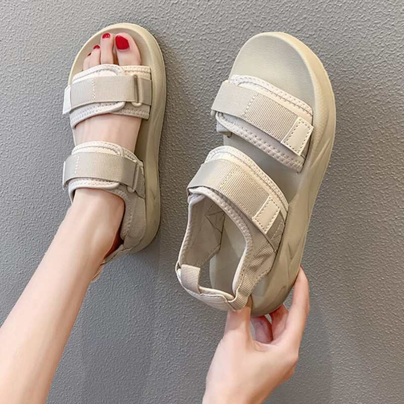 

Double Velcro Strap Sandals, Beige