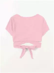 SHEIN Privé Plunge Neck Wrap Cross Tie Back Crop Top - Baby Pink - View 2