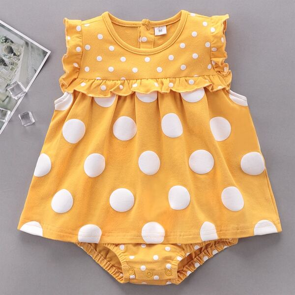 

Baby Girl Polka Dot Combo Bodysuit Dress, Yellow