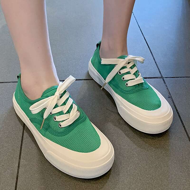 

Lace Up Front Mesh Flat Shoes, Green