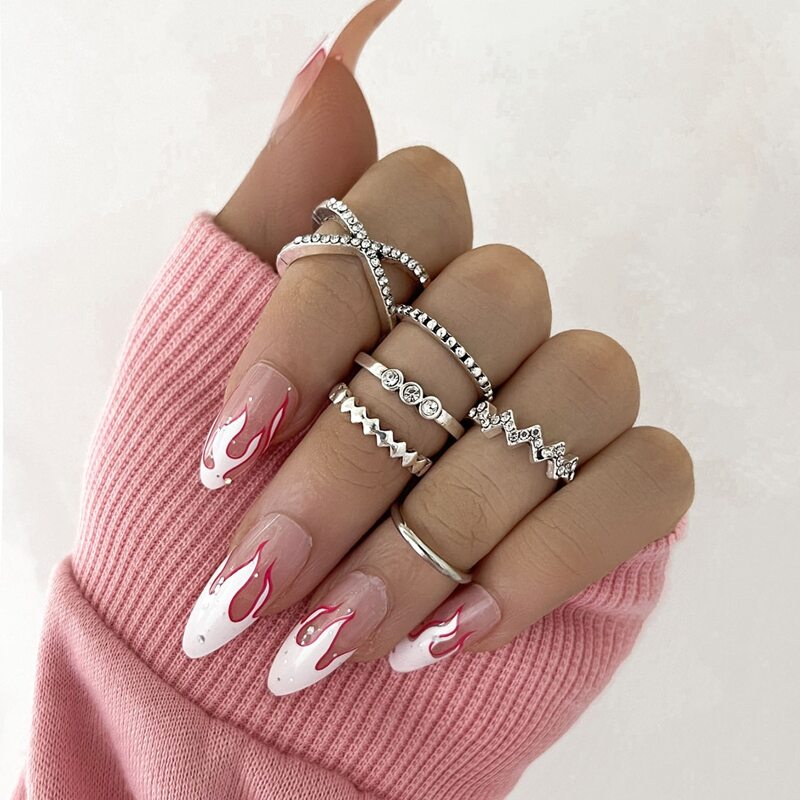 

6pcs Rhinestone Decor Ring, Silver