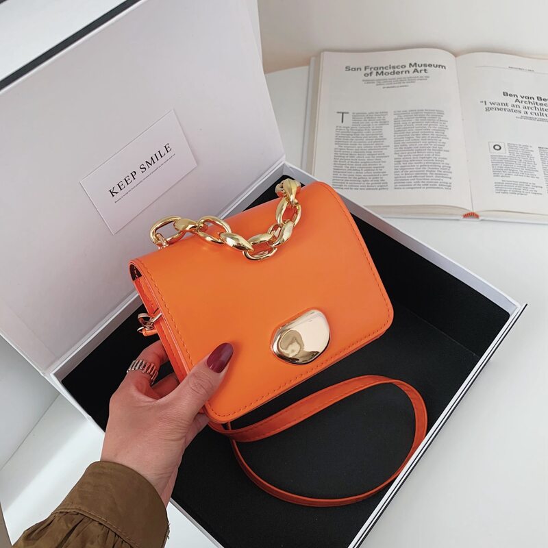 

Chain Strap Satchel Bag, Orange