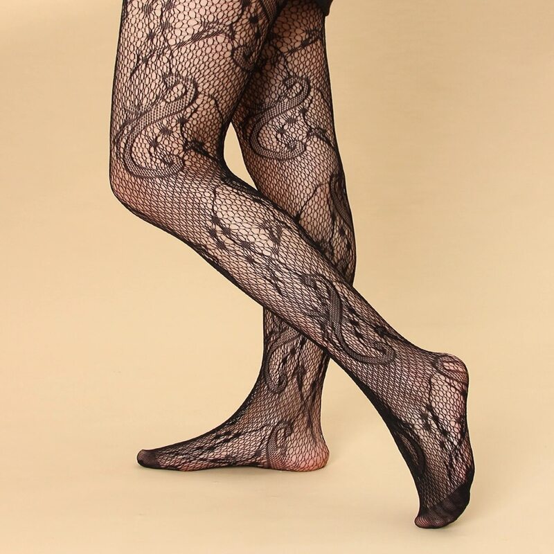 

1pair Graphic Fishnet Tights, Black